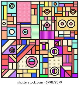 Trendy geometric elements memphis greeting cards design. Retro style texture, pattern and elements. Retro abstract pattern poster and cover design template for summer holiday season.