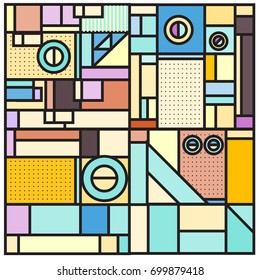Trendy geometric elements memphis greeting cards design. Retro style texture, pattern and elements. Retro abstract pattern poster and cover design template for summer holiday season.