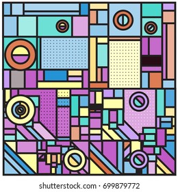 Trendy geometric elements memphis greeting cards design. Retro style texture, pattern and elements. Retro abstract pattern poster and cover design template for summer holiday season.