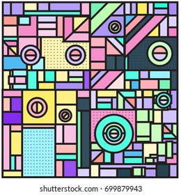 Trendy geometric elements memphis greeting cards design. Retro style texture, pattern and elements. Retro abstract pattern poster and cover design template for summer holiday season.