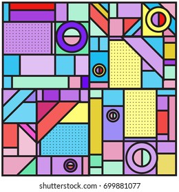 Trendy geometric elements memphis greeting cards design. Retro style texture, pattern and elements. Retro abstract pattern poster and cover design template for summer holiday season.