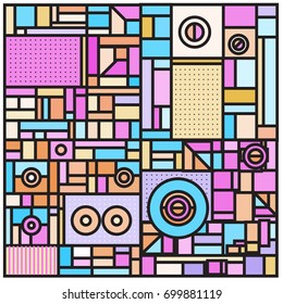 Trendy geometric elements memphis greeting cards design. Retro style texture, pattern and elements. Retro abstract pattern poster and cover design template for summer holiday season.