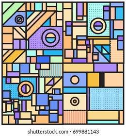 Trendy geometric elements memphis greeting cards design. Retro style texture, pattern and elements. Retro abstract pattern poster and cover design template for summer holiday season.