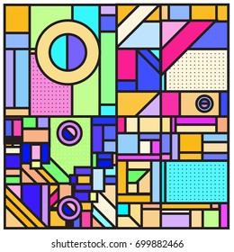 Trendy geometric elements memphis greeting cards design. Retro style texture, pattern and elements. Retro abstract pattern poster and cover design template for summer holiday season