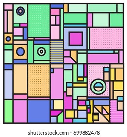 Trendy geometric elements memphis greeting cards design. Retro style texture, pattern and elements. Retro abstract pattern poster and cover design template for summer holiday season