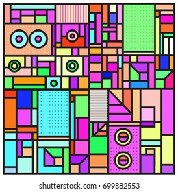 Trendy geometric elements memphis greeting cards design. Retro style texture, pattern and elements. Retro abstract pattern poster and cover design template for summer holiday season