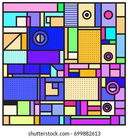 Trendy geometric elements memphis greeting cards design. Retro style texture, pattern and elements. Retro abstract pattern poster and cover design template for summer holiday season