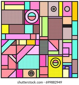 Trendy geometric elements memphis greeting cards design. Retro style texture, pattern and elements. Retro abstract pattern poster and cover design template for summer holiday season