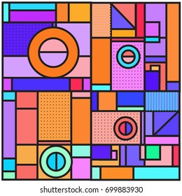 Trendy geometric elements memphis greeting cards design. Retro style texture, pattern and elements. Retro abstract pattern poster and cover design template for summer holiday season
