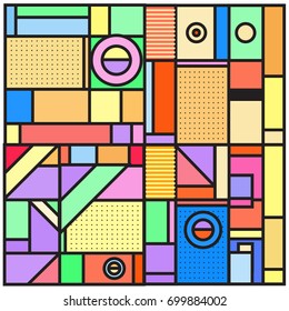 Trendy geometric elements memphis greeting cards design. Retro style texture, pattern and elements. Retro abstract pattern poster and cover design template for summer holiday season