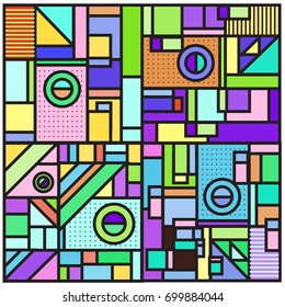 Trendy geometric elements memphis greeting cards design. Retro style texture, pattern and elements. Retro abstract pattern poster and cover design template for summer holiday season