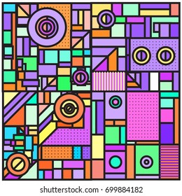 Trendy geometric elements memphis greeting cards design. Retro style texture, pattern and elements. Retro abstract pattern poster and cover design template for summer holiday season