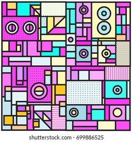 Trendy geometric elements memphis greeting cards design. Retro style texture, pattern and elements. Retro abstract pattern poster and cover design template for summer holiday season.