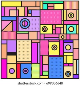Trendy geometric elements memphis greeting cards design. Retro style texture, pattern and elements. Retro abstract pattern poster and cover design template for summer holiday season.