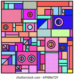 Trendy geometric elements memphis greeting cards design. Retro style texture, pattern and elements. Retro abstract pattern poster and cover design template for summer holiday season.