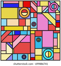 Trendy geometric elements memphis greeting cards design. Retro style texture, pattern and elements. Retro abstract pattern poster and cover design template for summer holiday season.