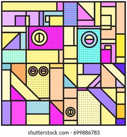 Trendy geometric elements memphis greeting cards design. Retro style texture, pattern and elements. Retro abstract pattern poster and cover design template for summer holiday season.