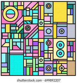 Trendy geometric elements memphis greeting cards design. Retro style texture, pattern and elements. Retro abstract pattern poster and cover design template for summer holiday season.