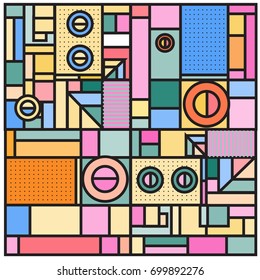 Trendy geometric elements memphis greeting cards design. Retro style texture, pattern and elements. Retro abstract pattern poster and cover design template for summer holiday season.