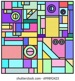 Trendy geometric elements memphis greeting cards design. Retro style texture, pattern and elements. Retro abstract pattern poster and cover design template for summer holiday season.