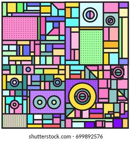 Trendy geometric elements memphis greeting cards design. Retro style texture, pattern and elements. Retro abstract pattern poster and cover design template for summer holiday season.