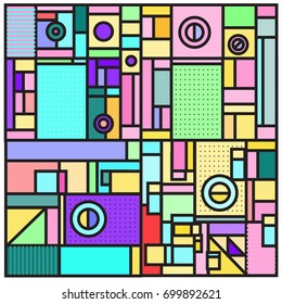 Trendy geometric elements memphis greeting cards design. Retro style texture, pattern and elements. Retro abstract pattern poster and cover design template for summer holiday season.