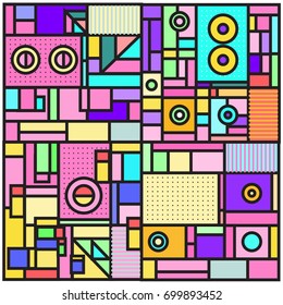 Trendy geometric elements memphis greeting cards design. Retro style texture, pattern and elements. Retro abstract pattern poster and cover design template for summer holiday season.