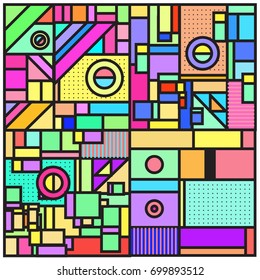 Trendy geometric elements memphis greeting cards design. Retro style texture, pattern and elements. Retro abstract pattern poster and cover design template for summer holiday season.