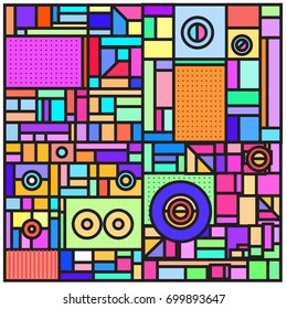 Trendy geometric elements memphis greeting cards design. Retro style texture, pattern and elements. Retro abstract pattern poster and cover design template for summer holiday season.