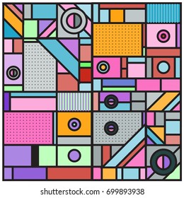 Trendy geometric elements memphis greeting cards design. Retro style texture, pattern and elements. Retro abstract pattern poster and cover design template for summer holiday season.