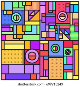 Trendy geometric elements memphis greeting cards design. Retro style texture, pattern and elements. Retro abstract pattern poster and cover design template for summer holiday season.