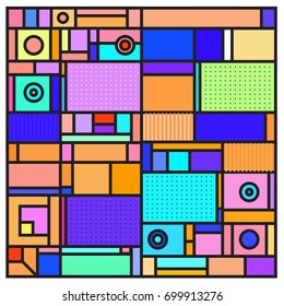 Trendy geometric elements memphis greeting cards design. Retro style texture, pattern and elements. Retro abstract pattern poster and cover design template for summer holiday season.