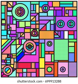 Trendy geometric elements memphis greeting cards design. Retro style texture, pattern and elements. Retro abstract pattern poster and cover design template for summer holiday season.