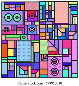 Trendy geometric elements memphis greeting cards design. Retro style texture, pattern and elements. Retro abstract pattern poster and cover design template for summer holiday season.