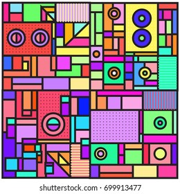 Trendy geometric elements memphis greeting cards design. Retro style texture, pattern and elements. Retro abstract pattern poster and cover design template for summer holiday season.