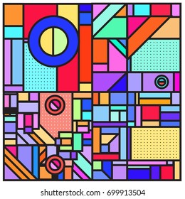 Trendy geometric elements memphis greeting cards design. Retro style texture, pattern and elements. Retro abstract pattern poster and cover design template for summer holiday season.