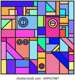 Trendy geometric elements memphis greeting cards design. Retro style texture, pattern and elements. Retro abstract pattern poster and cover design template for summer holiday season.