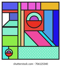 Trendy geometric elements memphis greeting cards design. Retro style texture, pattern and elements. Retro abstract pattern poster and cover design template for summer holiday season.