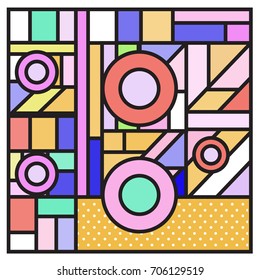 Trendy geometric elements memphis greeting cards design. Retro style texture, pattern and elements. Retro abstract pattern poster and cover design template for summer holiday season.
