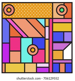 Trendy geometric elements memphis greeting cards design. Retro style texture, pattern and elements. Retro abstract pattern poster and cover design template for summer holiday season.
