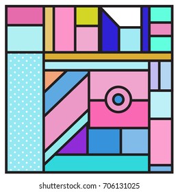 Trendy geometric elements memphis greeting cards design. Retro style texture, pattern and elements. Retro abstract pattern poster and cover design template for summer holiday season.
