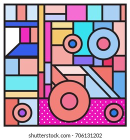 Trendy geometric elements memphis greeting cards design. Retro style texture, pattern and elements. Retro abstract pattern poster and cover design template for summer holiday season.
