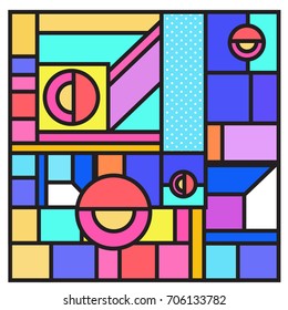 Trendy geometric elements memphis greeting cards design. Retro style texture, pattern and elements. Retro abstract pattern poster and cover design template for summer holiday season.