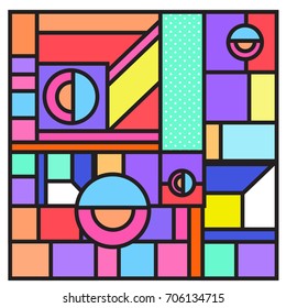 Trendy geometric elements memphis greeting cards design. Retro style texture, pattern and elements. Retro abstract pattern poster and cover design template for summer holiday season.