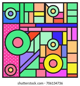 Trendy geometric elements memphis greeting cards design. Retro style texture, pattern and elements. Retro abstract pattern poster and cover design template for summer holiday season.