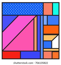 Trendy geometric elements memphis greeting cards design. Retro style texture, pattern and elements. Retro abstract pattern poster and cover design template for summer holiday season.
