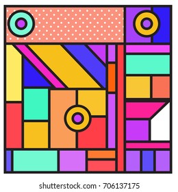 Trendy geometric elements memphis greeting cards design. Retro style texture, pattern and elements. Retro abstract pattern poster and cover design template for summer holiday season.