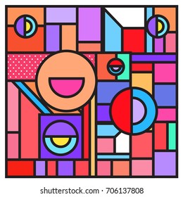 Trendy geometric elements memphis greeting cards design. Retro style texture, pattern and elements. Retro abstract pattern poster and cover design template for summer holiday season.