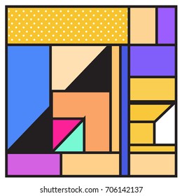 Trendy geometric elements memphis greeting cards design. Retro style texture, pattern and elements. Retro abstract pattern poster and cover design template for summer holiday season.