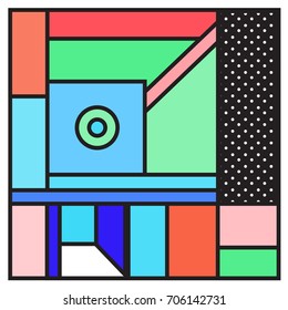 Trendy geometric elements memphis greeting cards design. Retro style texture, pattern and elements. Retro abstract pattern poster and cover design template for summer holiday season.